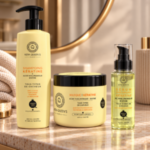 shampoing, masque et sérum pour cheveux secs et cassants