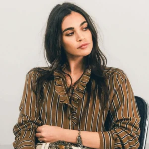 Blouse rayée volantée caramel pour femme