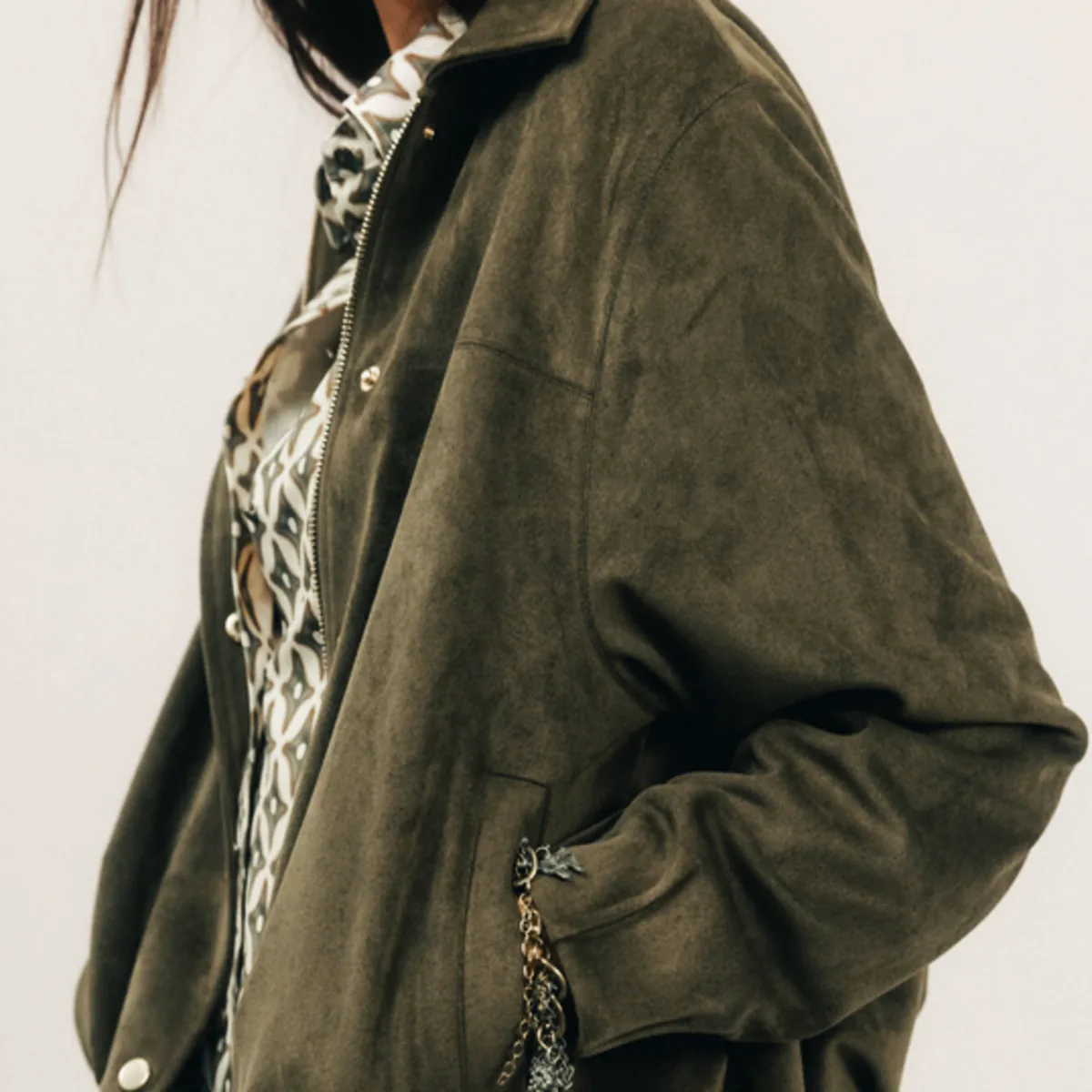 blouson suédé olive coupe oversized