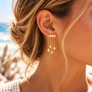 Boucles d’oreilles pendantes Cascade Chance avec trèfles dorés