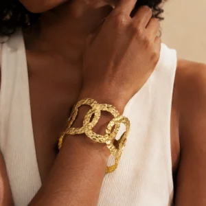 Bracelet doré Éclat à grands maillons ronds martelés