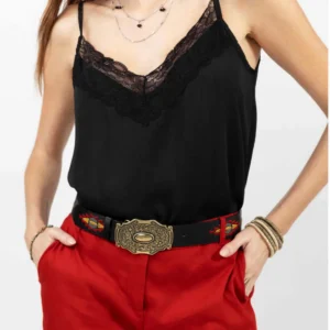 Caraco noir satin dentelle élégante