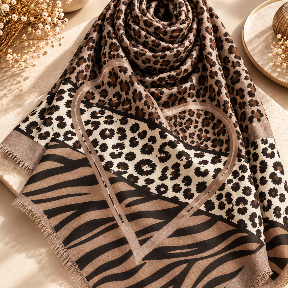 Foulard Imprimé Animalier Taupe – Image 2