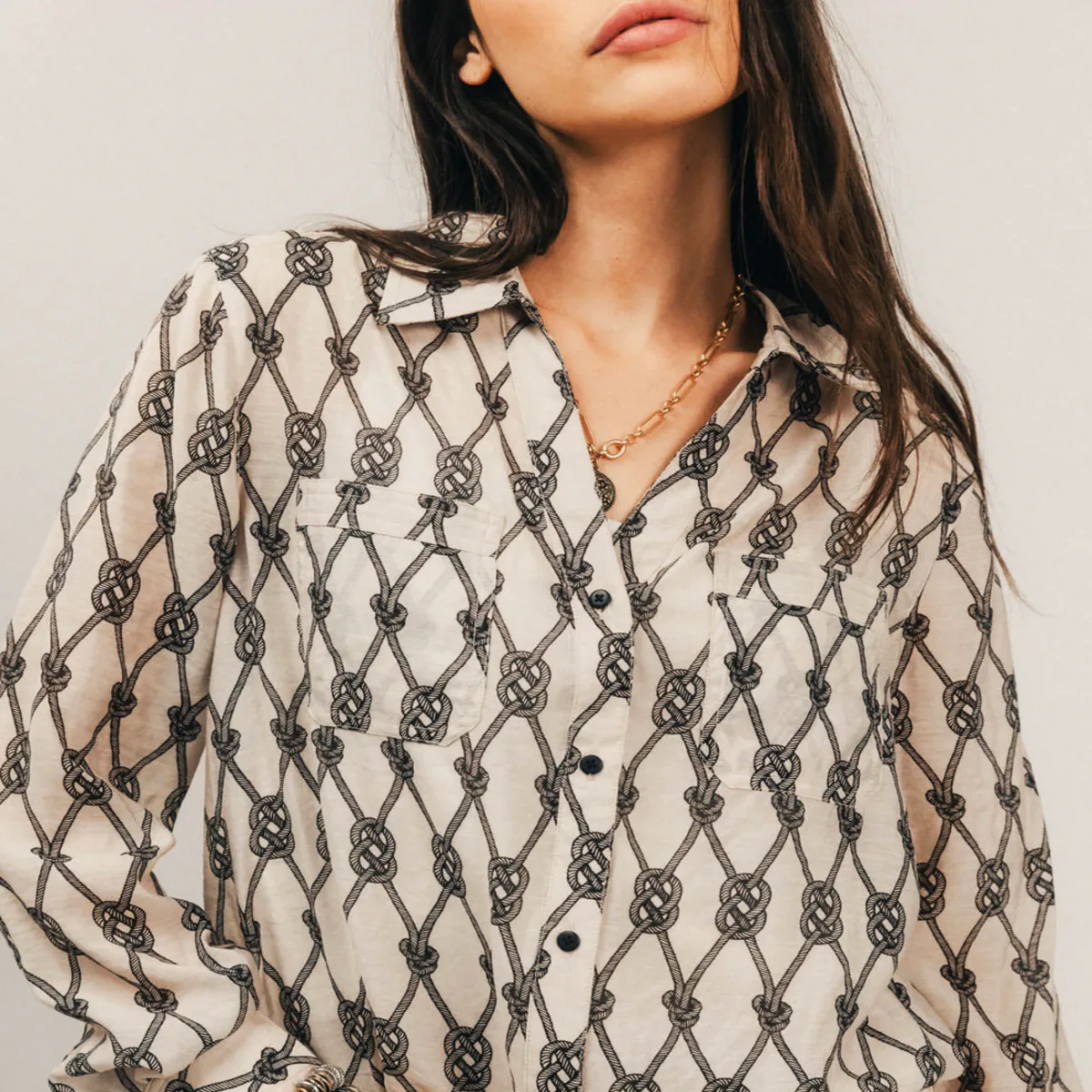Blouse fluide imprimé cordages marins pour femme