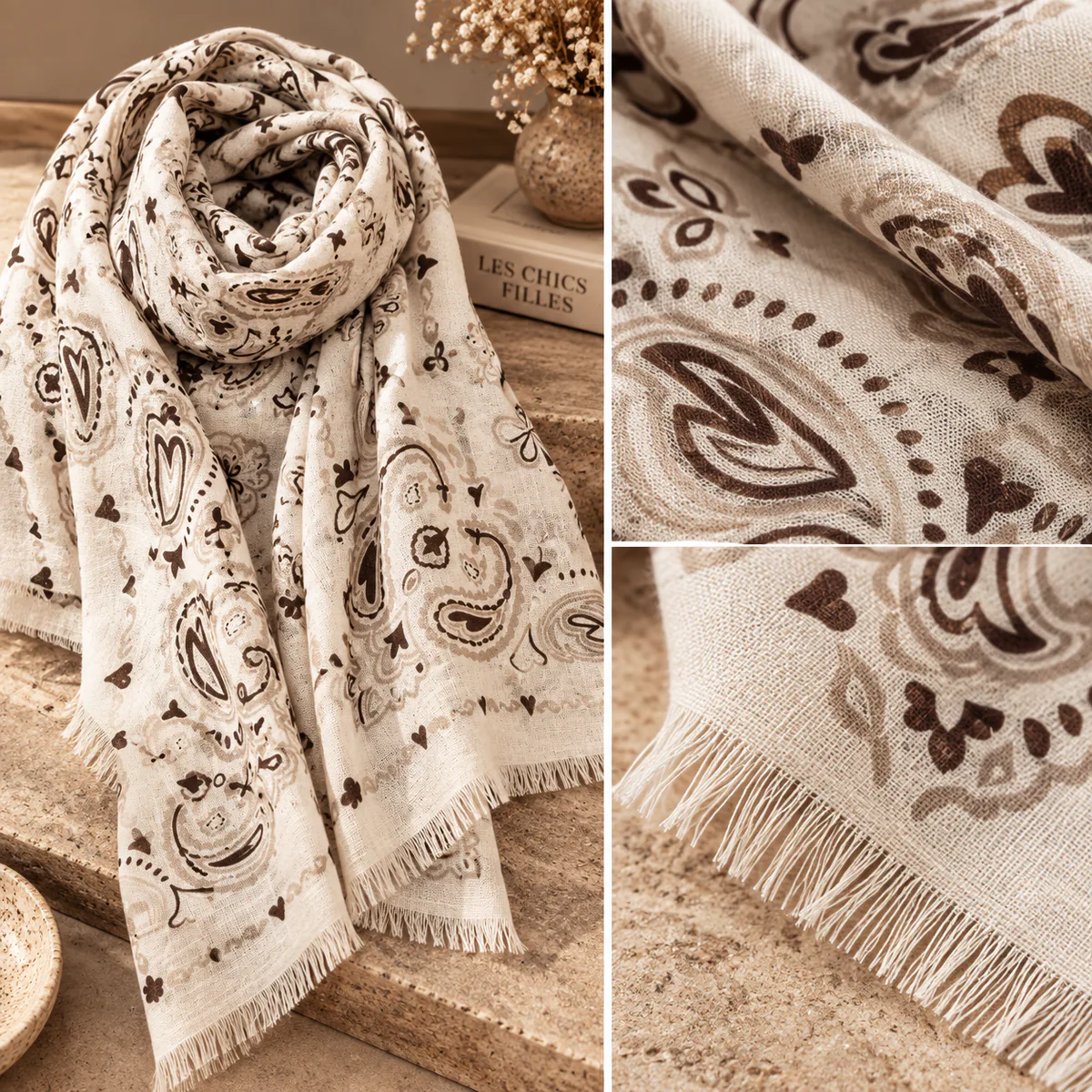 FOULARD CARRE LAINE BEIGE BANDANA – Image 2