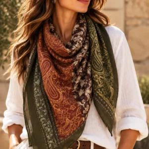 Foulard imprimé motif cachemire vert