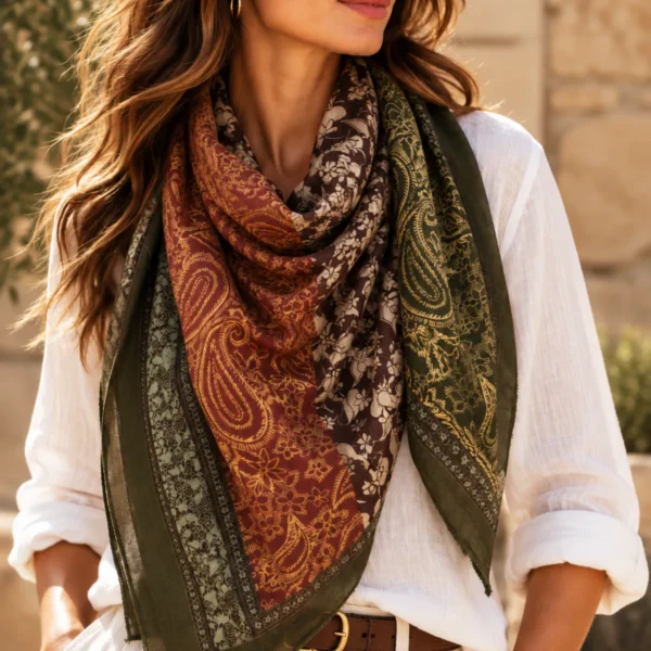 Foulard imprimé motif cachemire vert