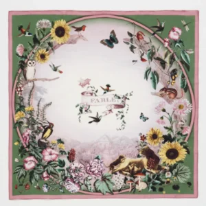 Foulard carré Jardin Enchanté soie kaki – Fable