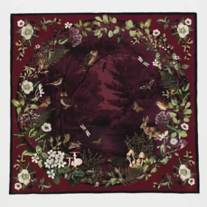 Foulard carré Rêverie Automnale – Lyocell et soie bordeaux