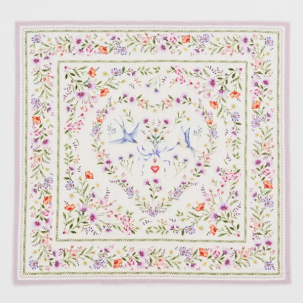 Foulard carré fleuri crème à franges – 120x120 cm