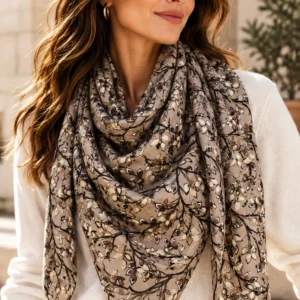 foulard motif feuilles viscose coton