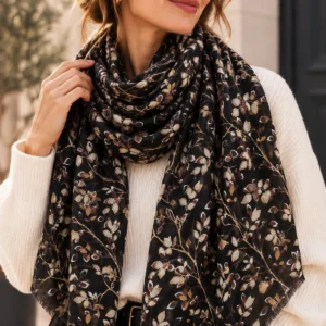 Foulard viscose coton motif feuilles – 90x180