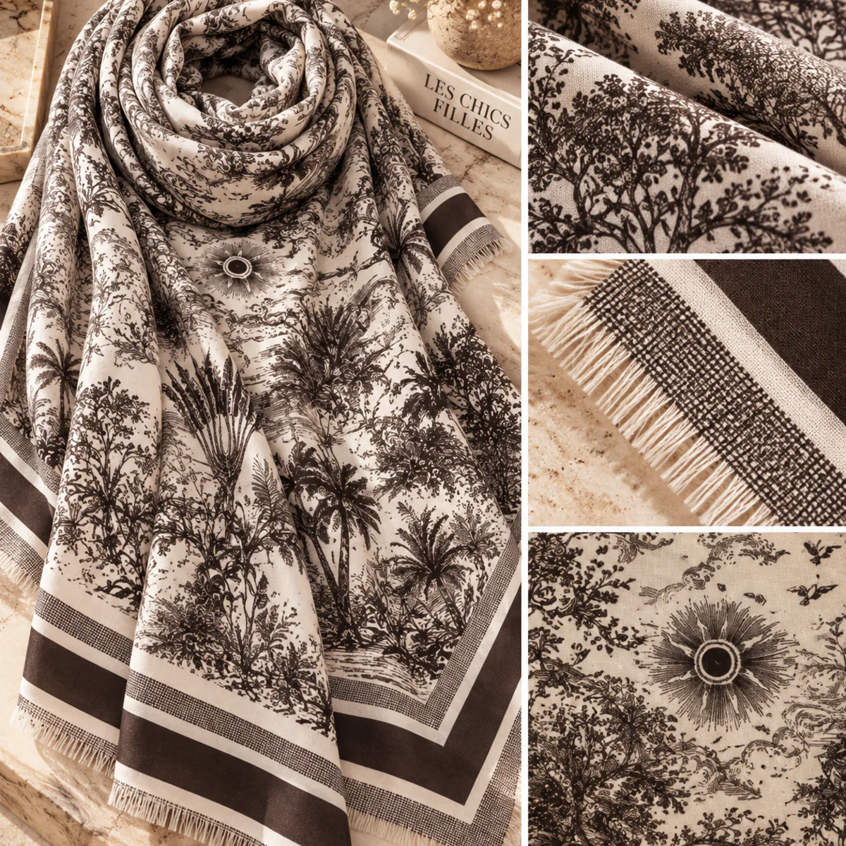 Grand foulard carré femme Toile de Jouy 140x140 – Image 2
