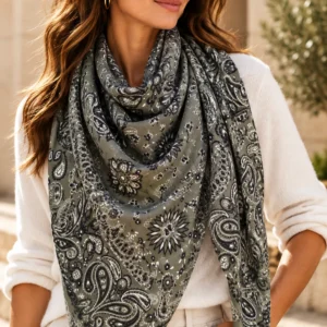 Foulard bandana frangé viscose et laine femme