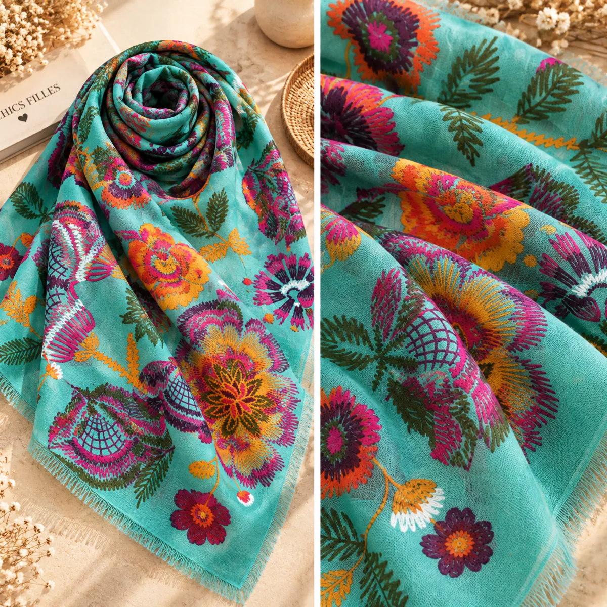 Foulard Fleuri Femme en Coton et Viscose – Image 2