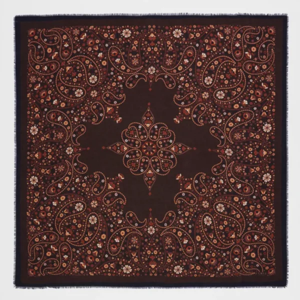 Foulard carre Pashmina franges chocolat femme