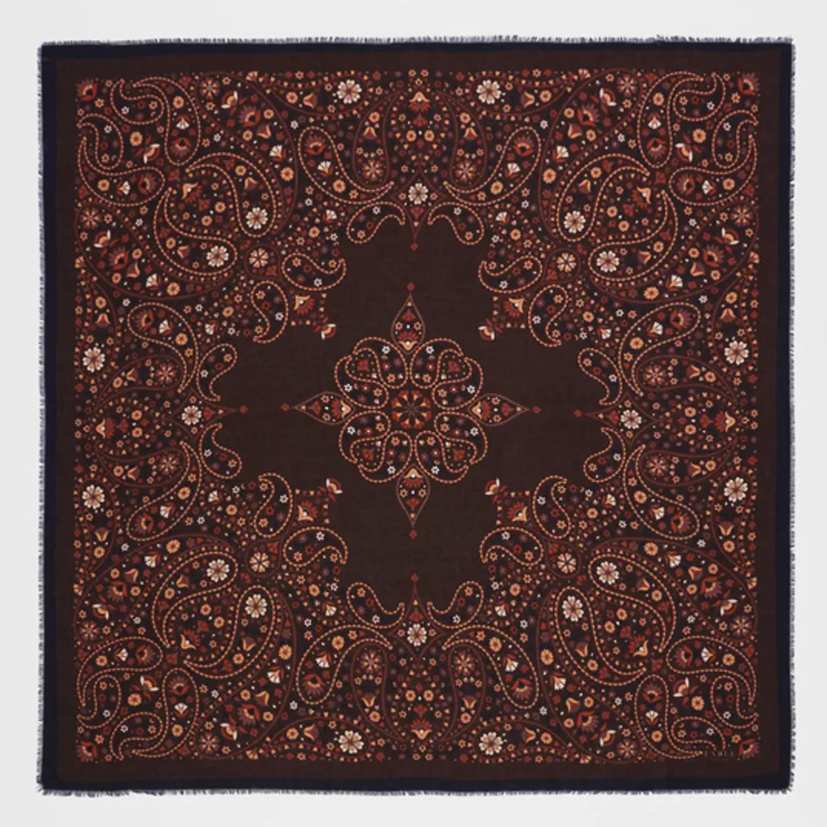 Foulard carre Pashmina franges chocolat femme