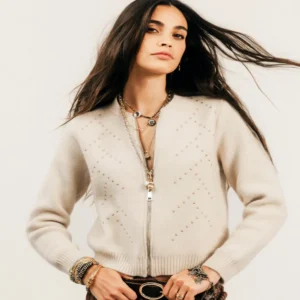 Gilet beige clous métalliques rock