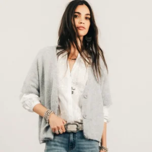 Gilet maille doudou perle forme droite