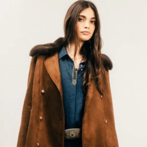 Manteau trench choco suédine col fourrure amovible
