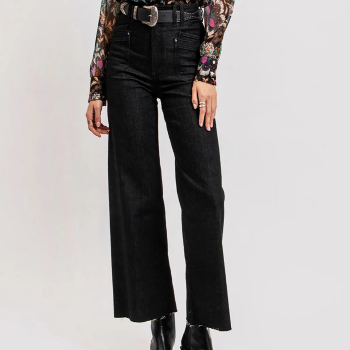 Jean wide leg denim noir