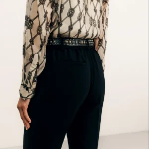Pantalon noir cigarette avec poches italiennes et ceinture élastiquée
