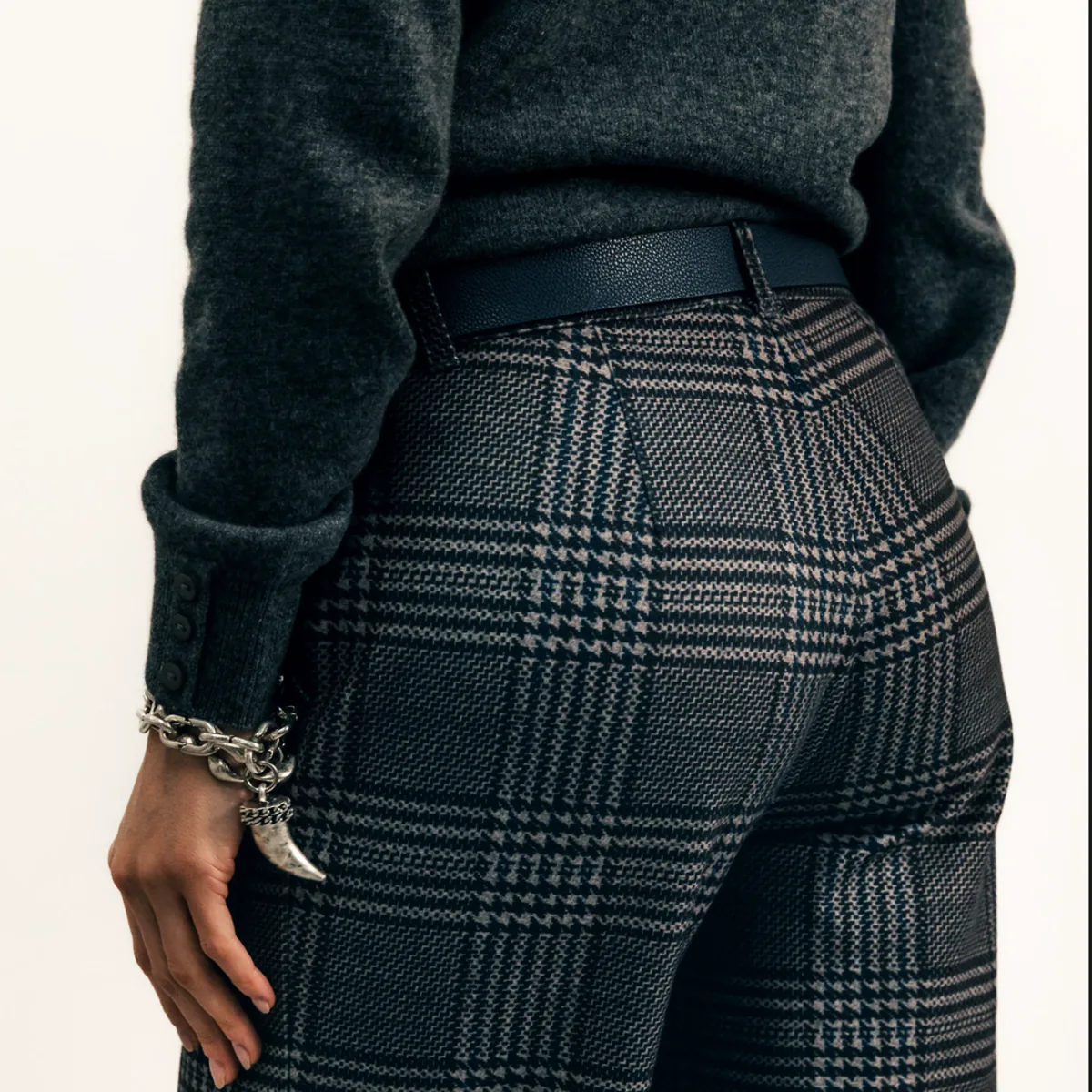 Pantalon prince-de-galles gris coupe droite