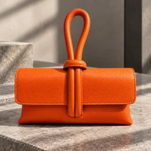 Pochette en cuir véritable Togo orange