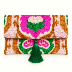Pochette Marrakech en velours ikat 100 % soie