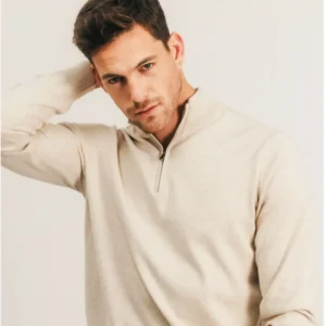 Pull beige chiné homme Elora col camionneur porté