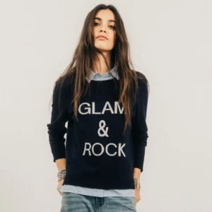 Pull chemise navy avec faux col et motif texte