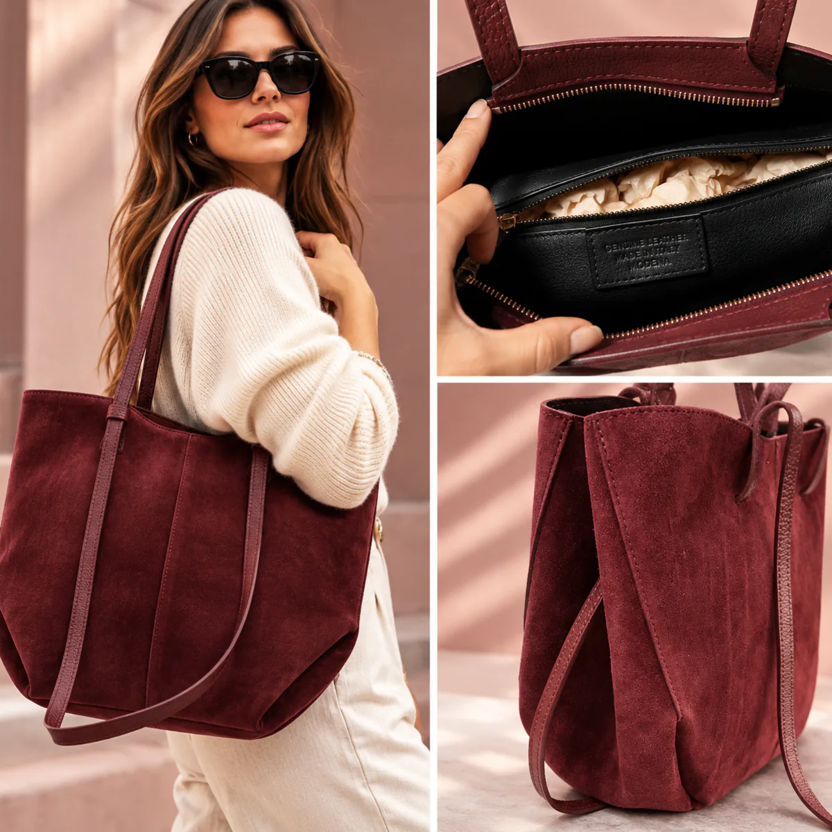 SAC EN DAIM BORDEAUX