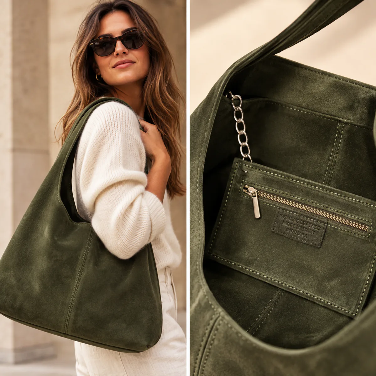 SAC EN DAIM VERT OLIVE