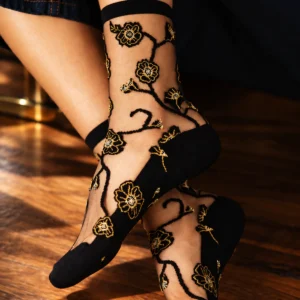 Chaussettes transparentes fleurs femme Blomst Gold
