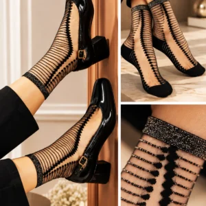 Chaussettes transparentes argentées femme Boavista Silver portées