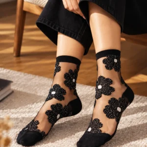 Chaussettes transparentes fleurs argentées Murano Atelier St Eustache