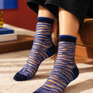 Oresund Bleu – Chaussettes Transparentes Zèbre Femme – Atelier St Eustache