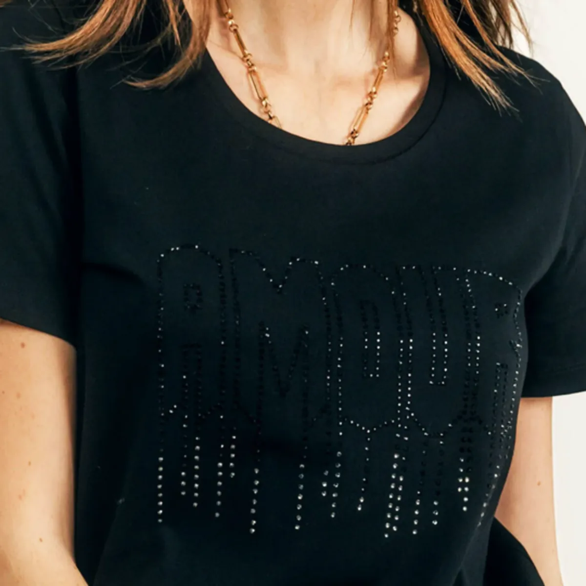 T-shirt noir message strassé rock