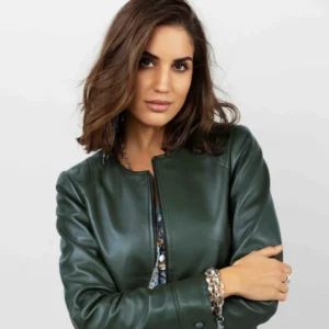 Veste biker en cuir de mouton cèdre pour femme