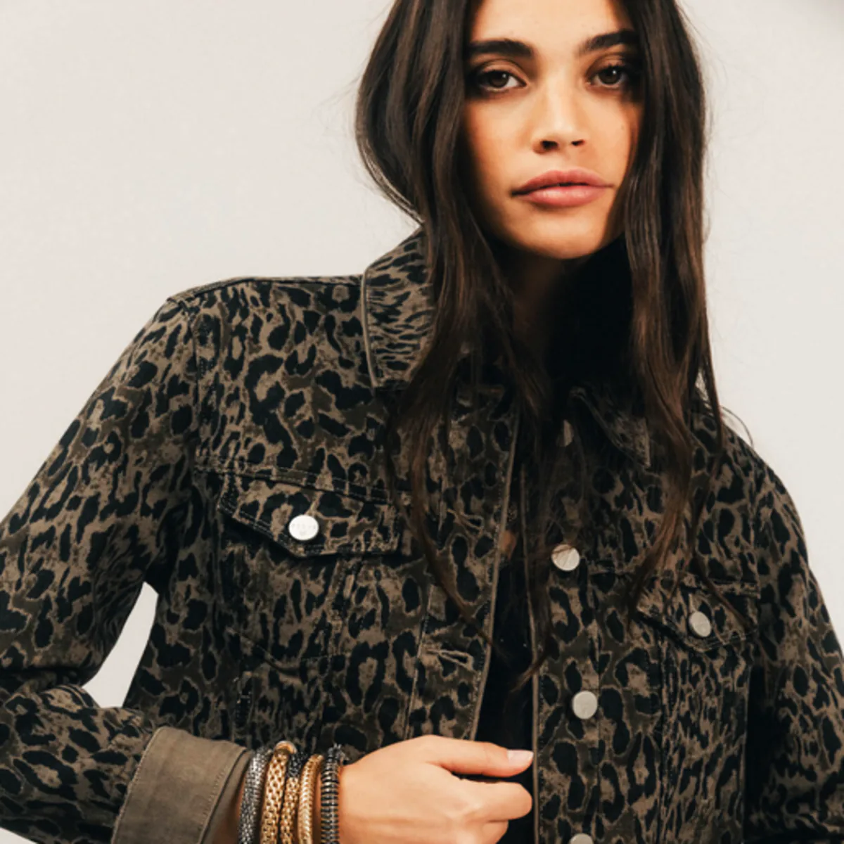 Veste en denim imprimé léopard esprit western pour femme