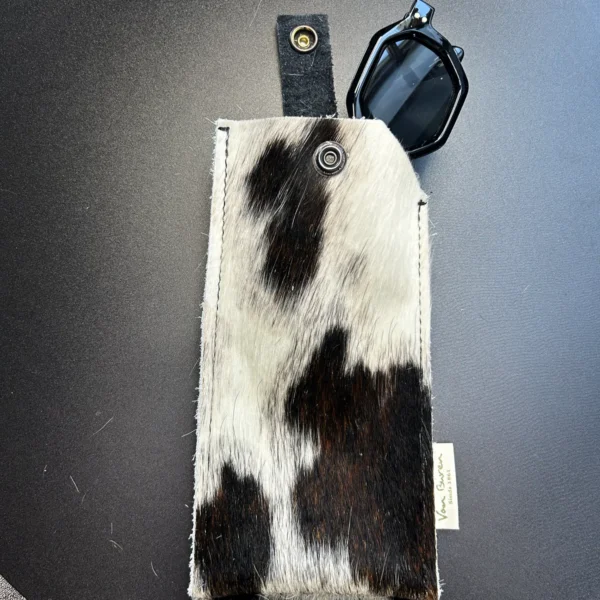 Étui à lunettes en peau de vache véritable et cuir, fabrication artisanale