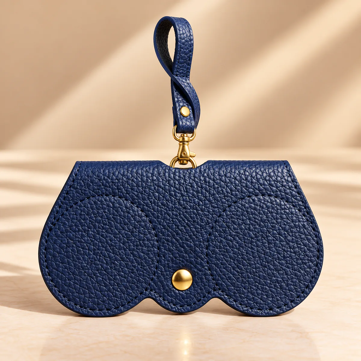 Porte-lunettes en cuir de vachette bleu marine fabriqué en Italie