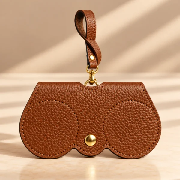 Porte-lunettes en cuir de vachette camel fabriqué en Italie