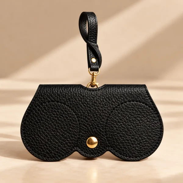 Porte-lunettes noir en cuir de vachette fabriqué en Italie