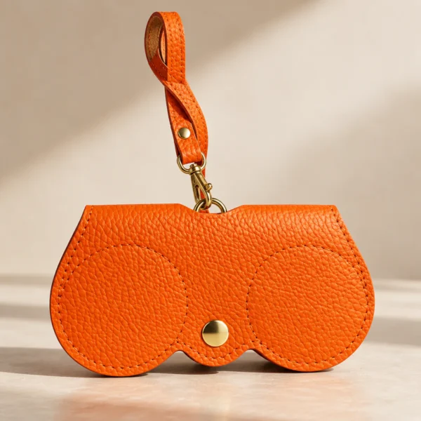 Porte-lunettes en cuir de vachette orange fabriqué en Italie