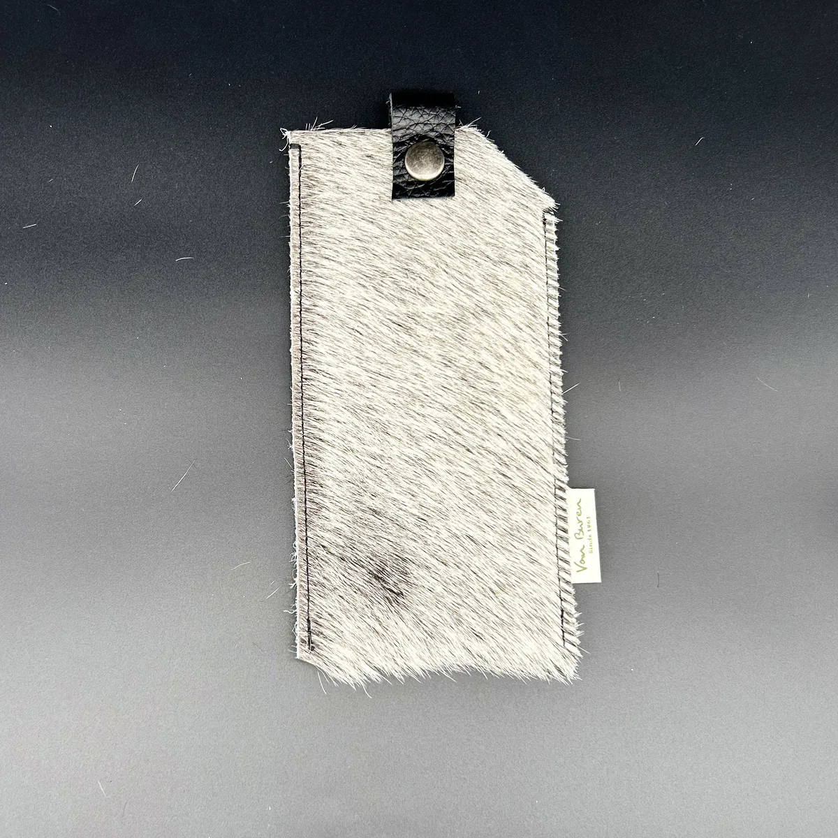 Étui à lunettes gris en cuir véritable et peau de vache, format 20 x 10 cm