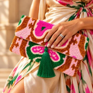 Pochette Marrakech en Velours de Soie Ikat