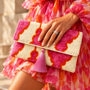 Pochette Positano Rose et Orange en Velours de Soie