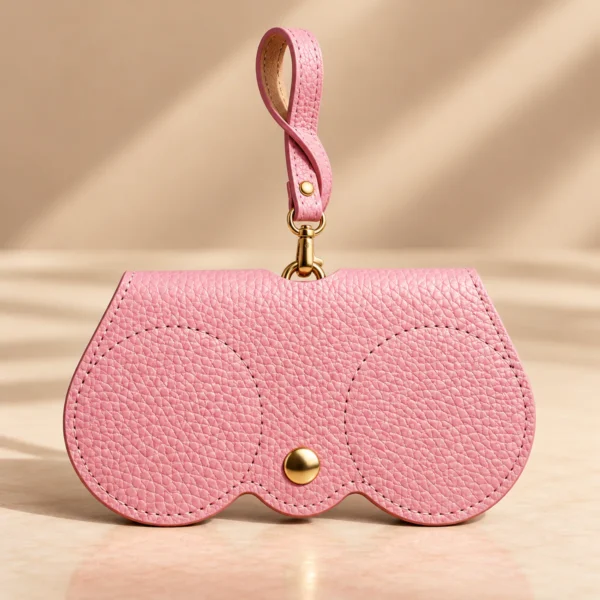 Porte-lunettes en cuir de vachette rose fabriqué en Italie