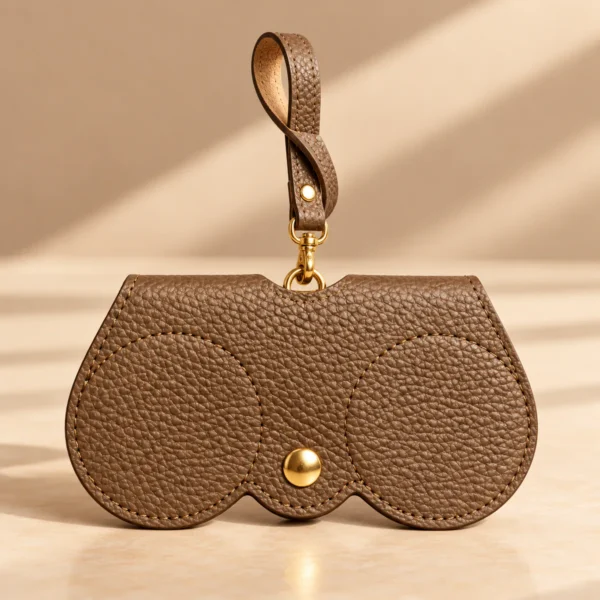 Porte-lunettes en cuir de vachette taupe fabriqué en Italie